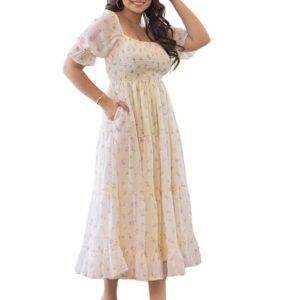 GRECIILOOKS Dress for Women | Georgette Western Square Neck One Piece Dress for Women Short & Long | Ankle Length Casual Summer Dresses for Beach & Stylish Party Outfits Short Sleeve